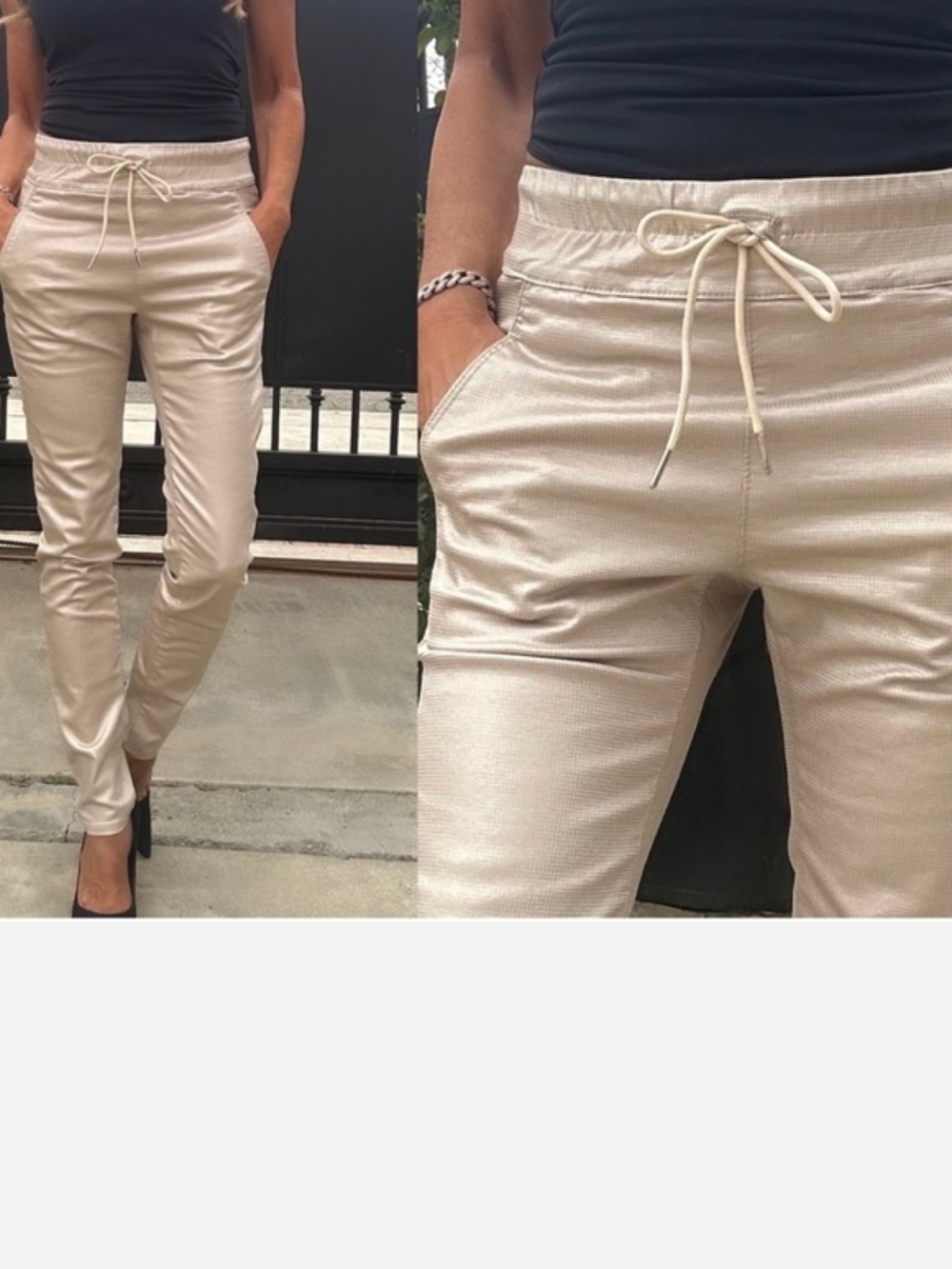 Flog Women's Cream Gold Metallic Drawstring Jogger Pants Size 25